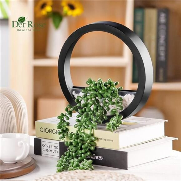 Artificial Hanging Plants Set Fake Succulents Black Pots Boho Wall Decor - Picture 6 of 7